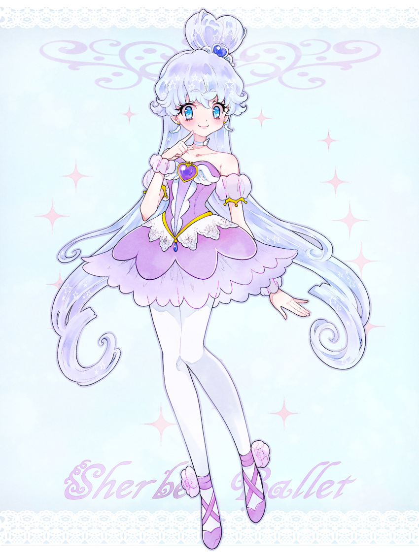 1girl, blue_eyes, blue_hair, choker, closed_mouth, collarbone, cure_princess, dress