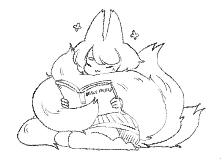 1girl, :3, =_=, animal_ears, barefoot, bike_shorts, book, fluffy