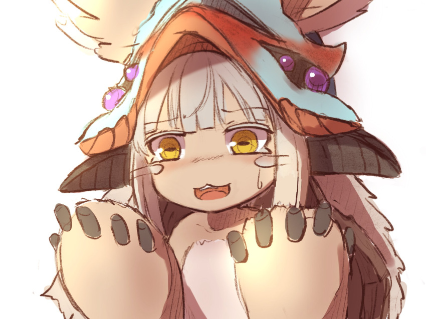 1girl, 3:, animal_ears, commentary_request, ears_through_headwear, eyebrows_visible_through_hair, furry, grey_hair