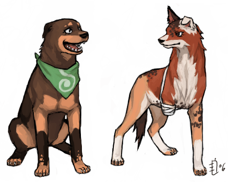 amputee, animalization, bandage, bleach, brother_and_sister, closed_mouth, collar, dog
