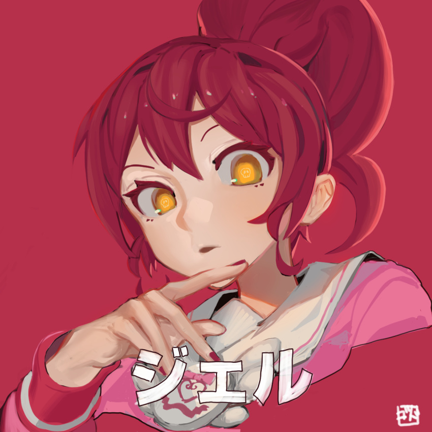 1girl, bangs, commentary_request, fingernails, godsh0t, hand_up, highres, japanese_clothes