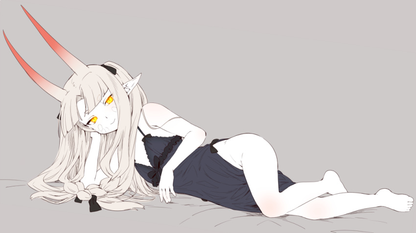 1girl, bangs, bare_arms, bare_legs, bare_shoulders, barefoot, blunt_bangs, blush