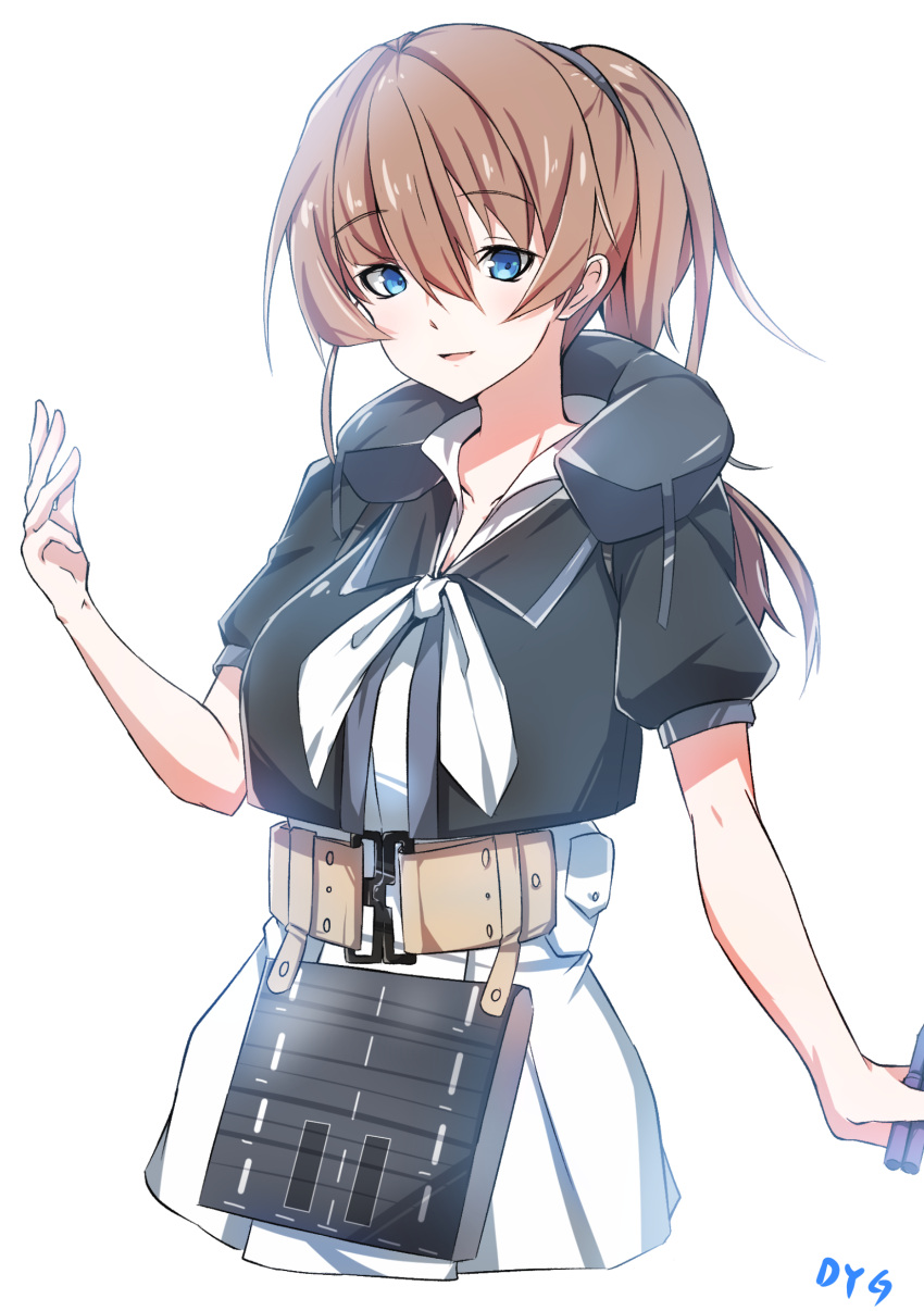 1girl, absurdres, blue_eyes, breasts, brown_hair, dayongqi, dress, highres