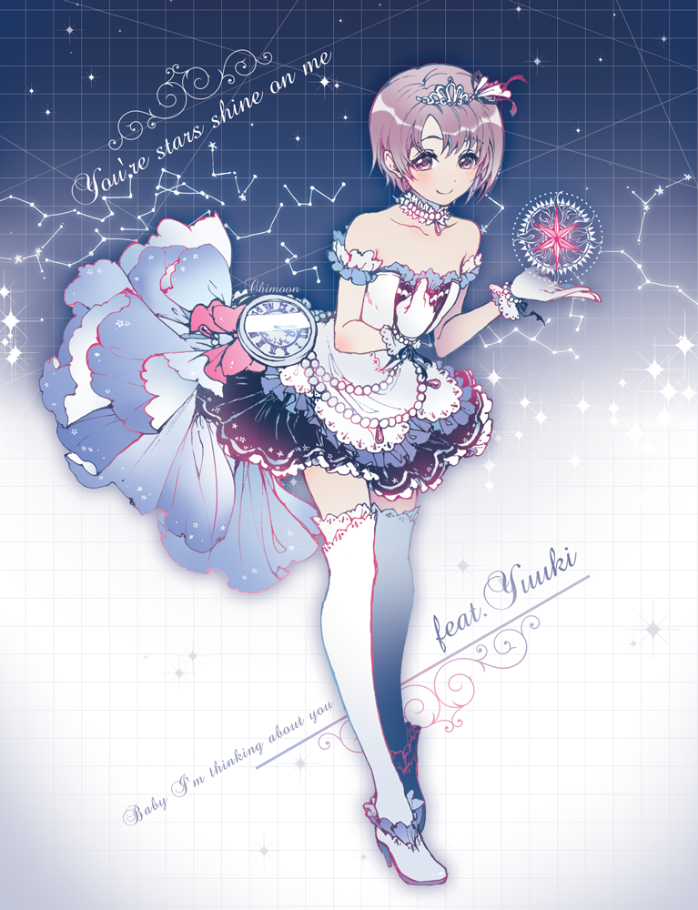 1girl, arm_cuffs, artist_name, ballpoint_pen_(medium), bangs, blue_skirt, blush, bow