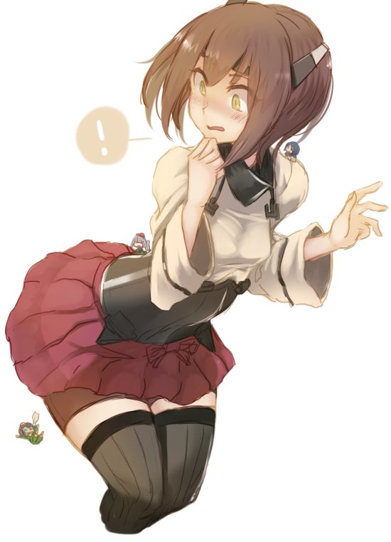 !, 4girls, black_legwear, blue_hair, blush, breasts, brown_eyes, brown_hair