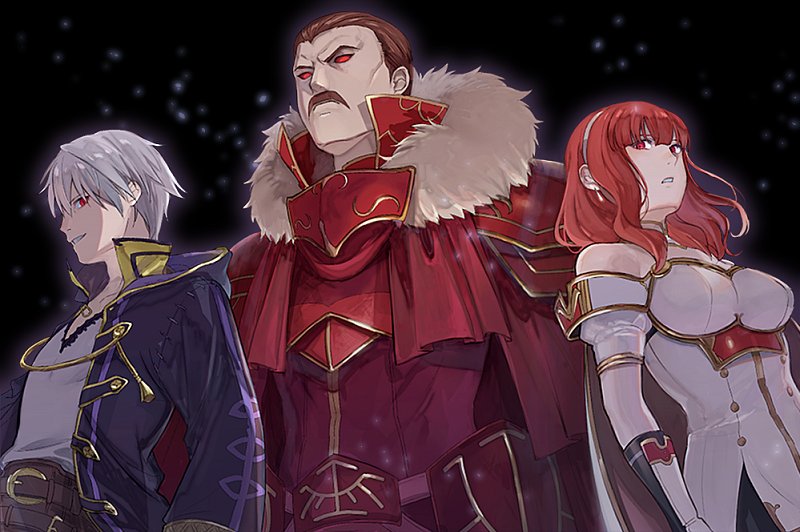 1girl, armor, artist_request, brown_hair, cape, celica_(fire_emblem), dress, facial_hair