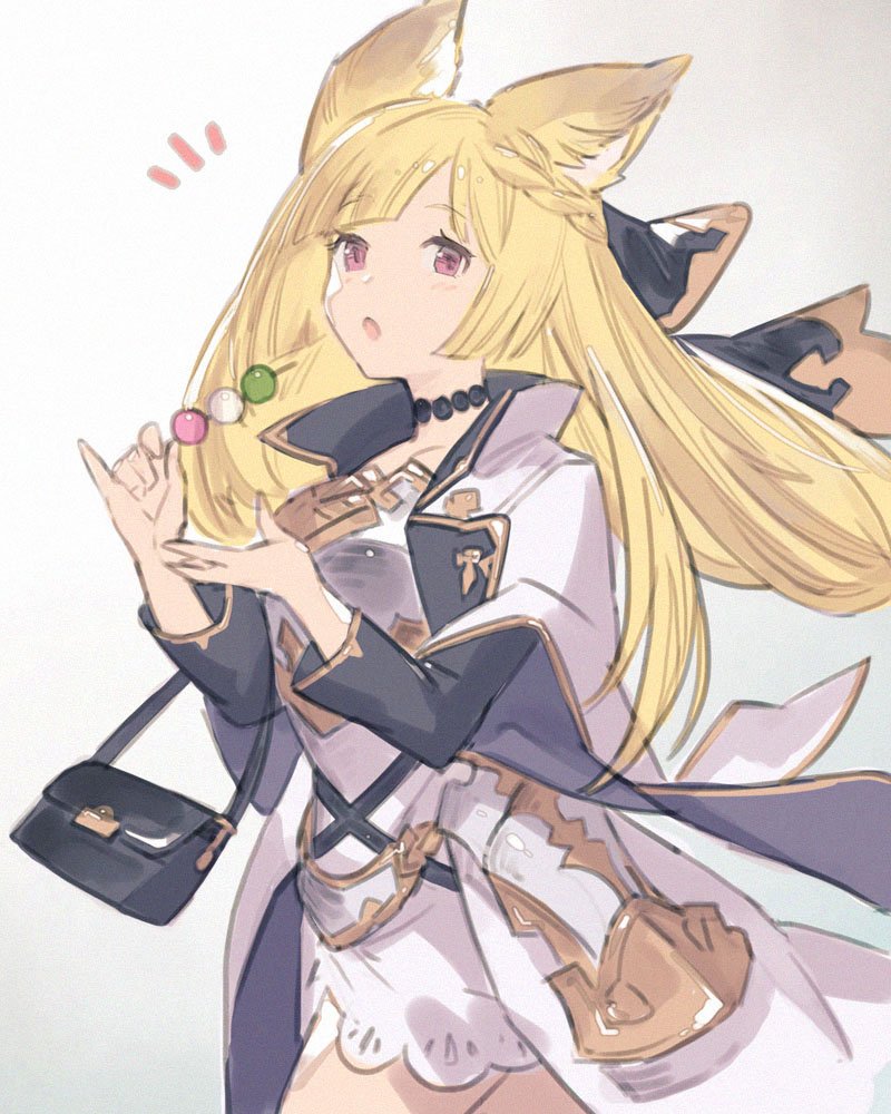 1girl, animal_ears, bag, blonde_hair, braid, coat, dango, dress