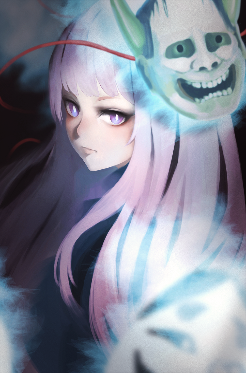 1girl, djjj5322, expressionless, from_side, hata_no_kokoro, highres, long_hair, looking_at_viewer