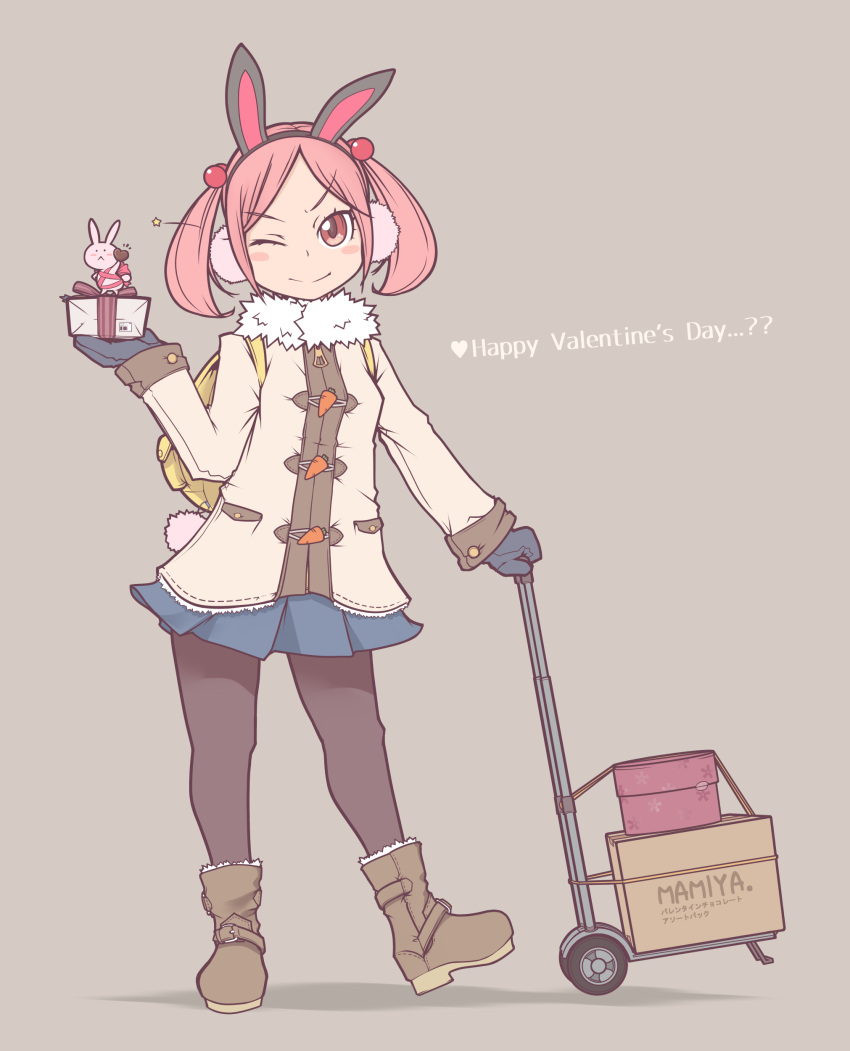1girl, ;), absurdres, alternate_costume, animal_ears, backpack, bag, black_legwear