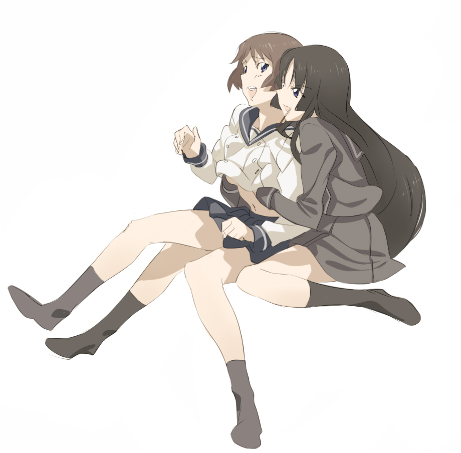 black_hair, blunt_bangs, breast_grab, breasts, brown_hair, ga-rei, ga-rei_zero, hime_cut