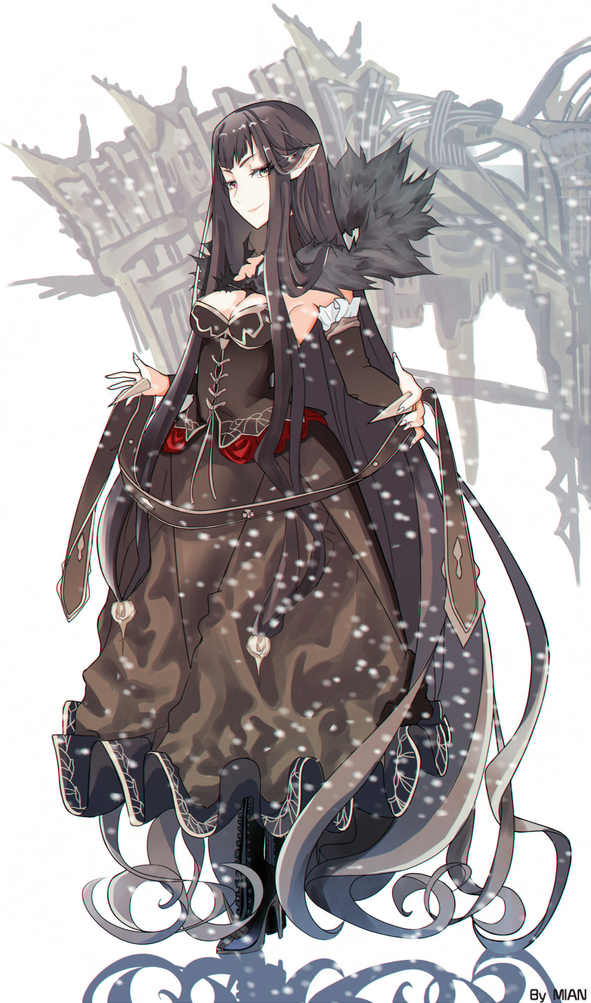 1girl, absurdly_long_hair, absurdres, armpits, artist_name, black_dress, black_footwear, black_hair