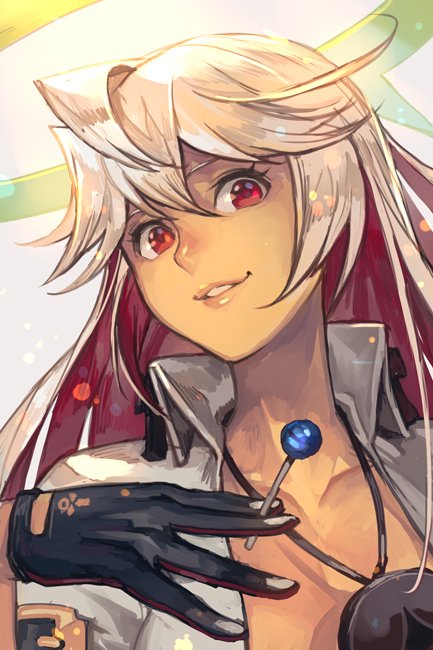 1girl, bangs, black_gloves, candy, collared_shirt, food, gloves, grin