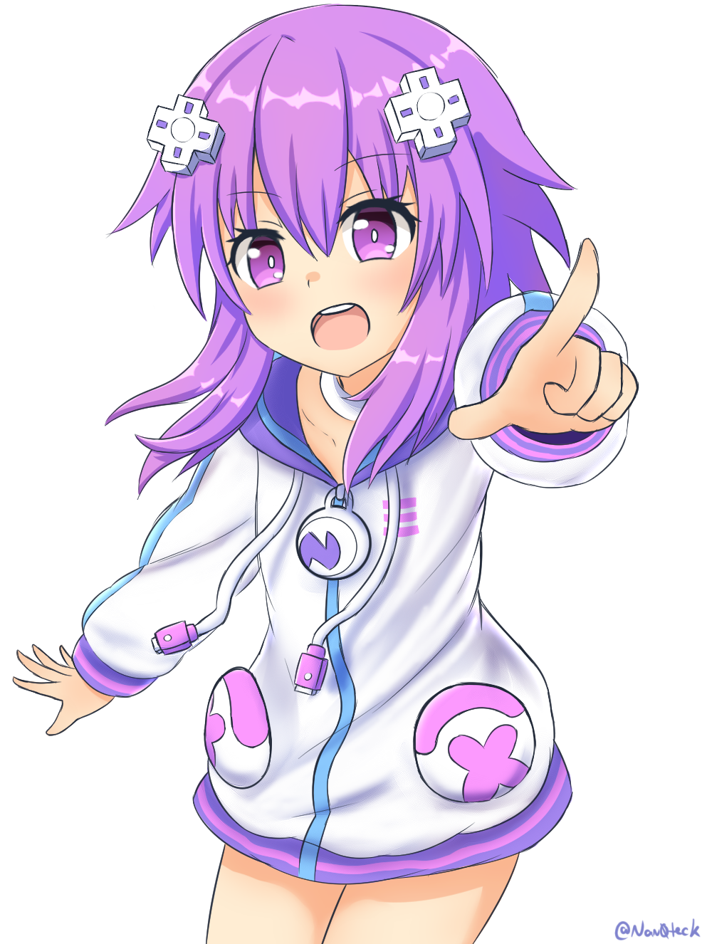 1girl, artist_name, blush, choujigen_game_neptune, collarbone, d-pad, d-pad_hair_ornament, eyebrows_visible_through_hair
