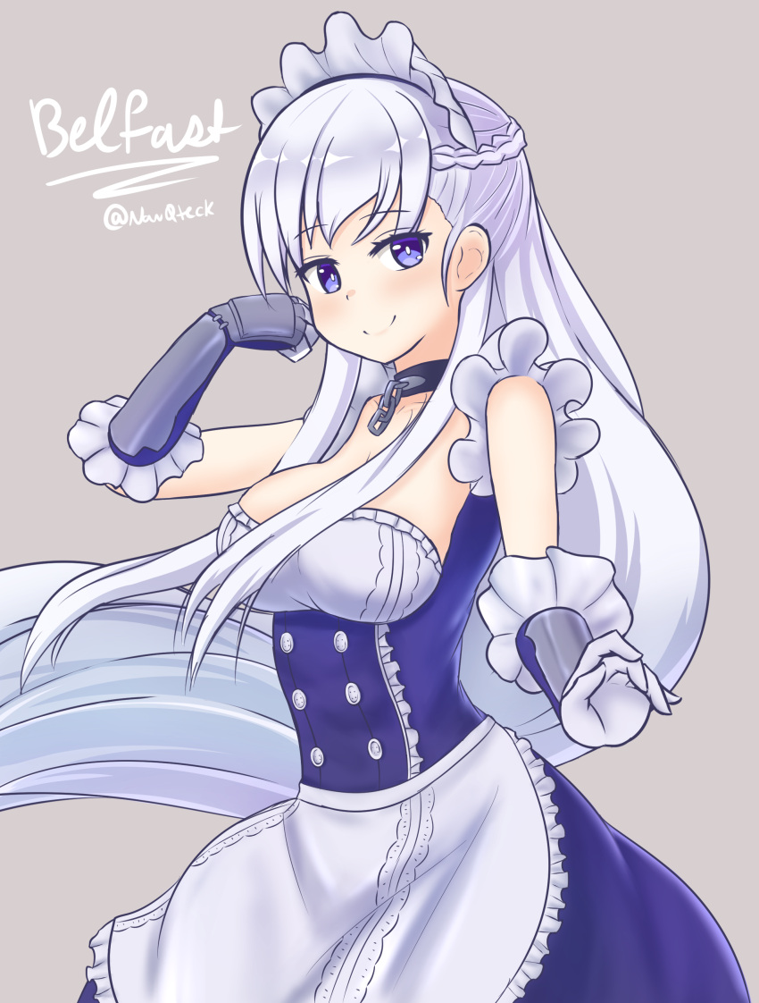 1girl, absurdres, artist_name, azur_lane, belfast_(azur_lane), blue_eyes, blush, breasts