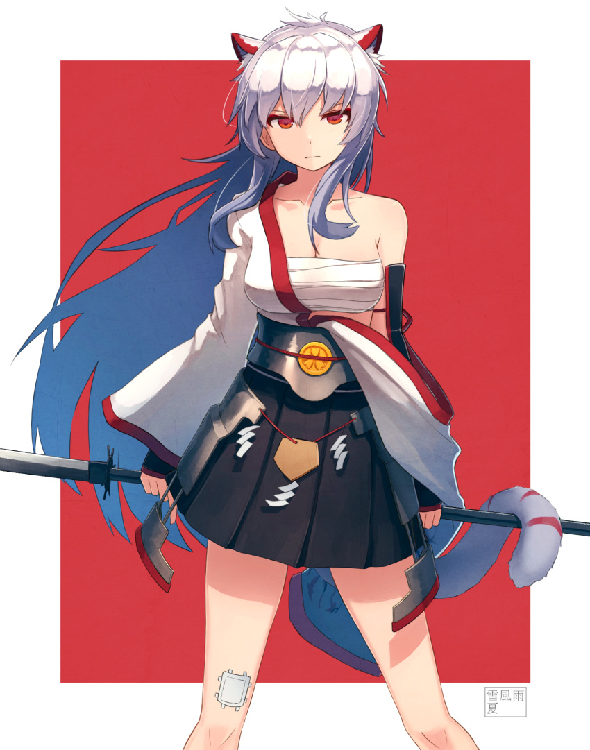 1girl, :|, amekaze_yukinatsu, animal_ears, azur_lane, bangs, black_skirt, breasts