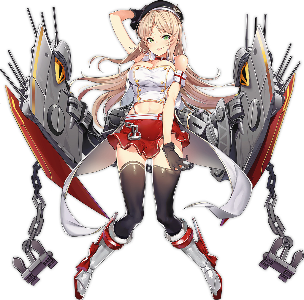 1girl, adjusting_clothes, adjusting_legwear, anchor, armband, artist_request, azur_lane, bare_shoulders