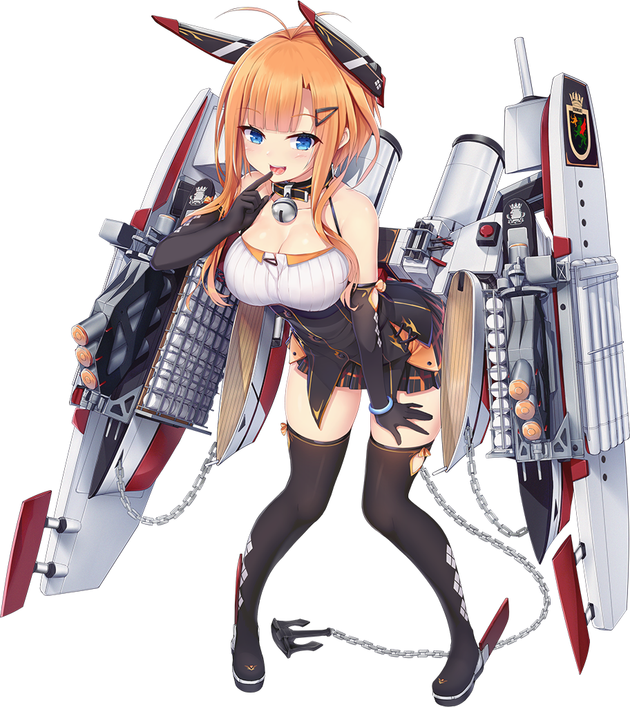 1girl, :d, anchor, antenna_hair, azur_lane, bare_shoulders, bell, bell_collar
