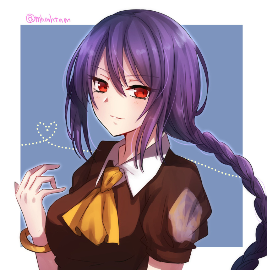 1girl, absurdres, ascot, blue_background, blush, bracelet, brown_vest, collared_shirt