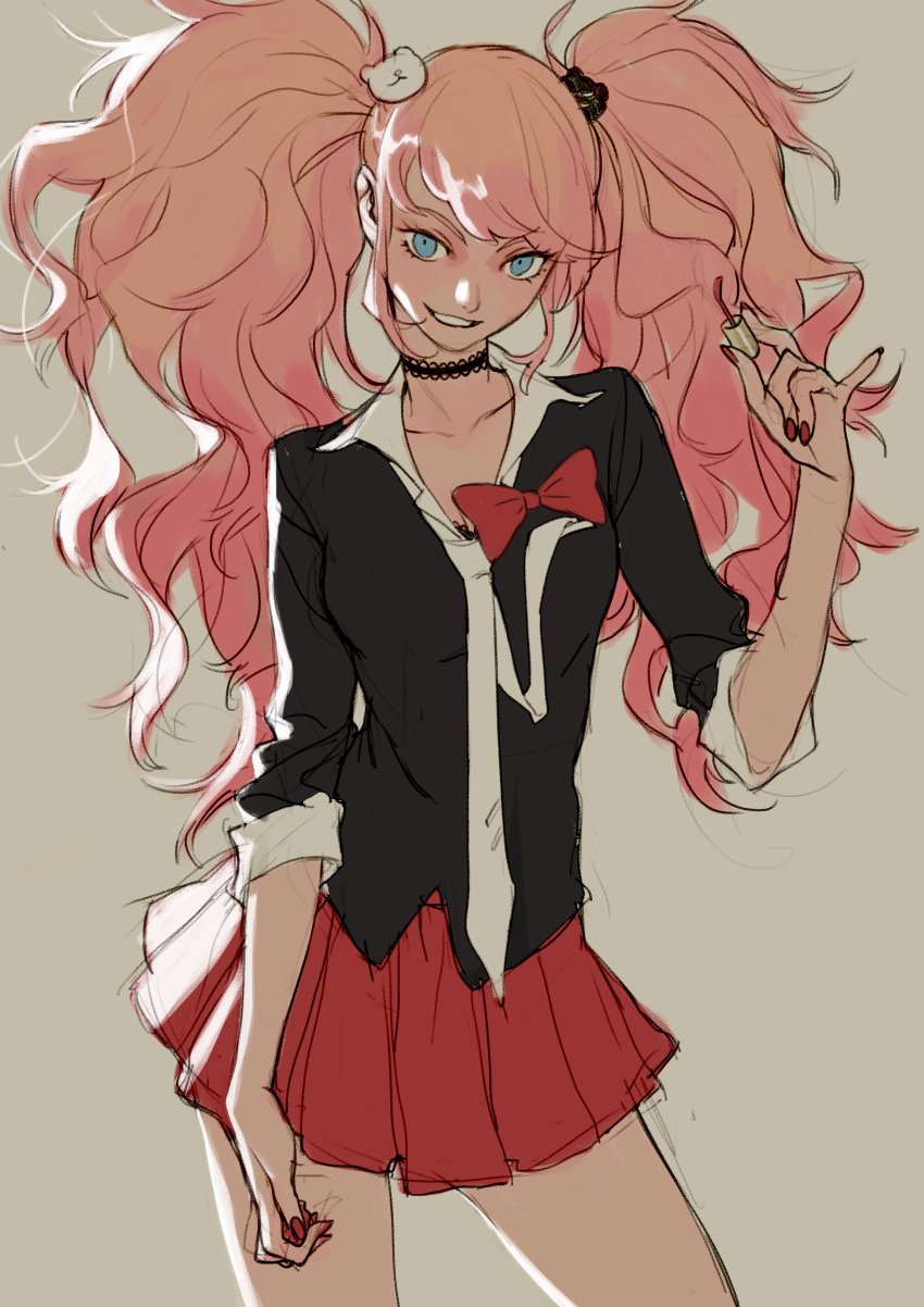 1girl, absurdres, black_choker, black_jacket, blue_eyes, bow, bowtie, choker