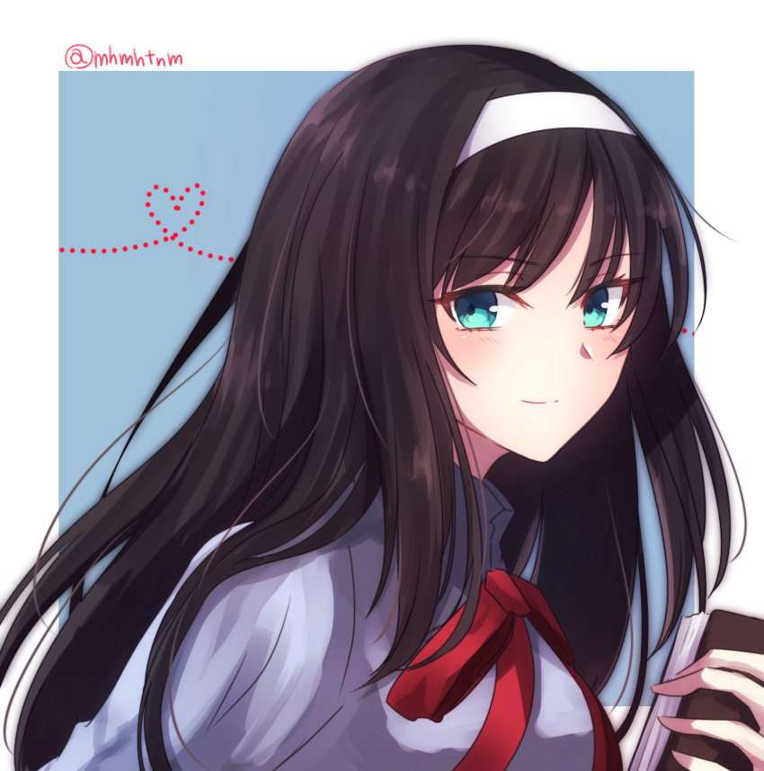 1girl, absurdres, black_hair, blouse, blue_eyes, blue_sailor_collar, blush, book