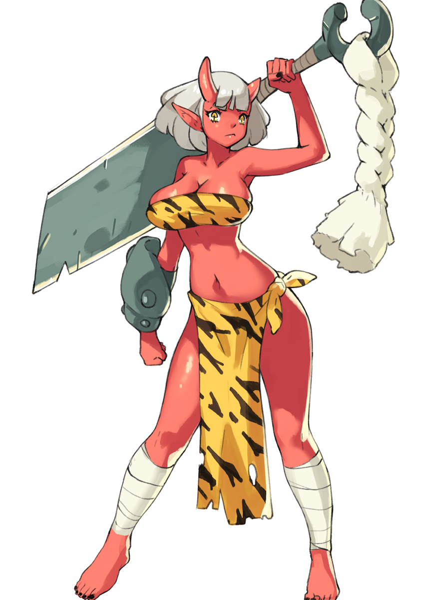 1girl, bandage, bandaged_leg, bangs, barefoot, bikini, black_nails, blunt_bangs