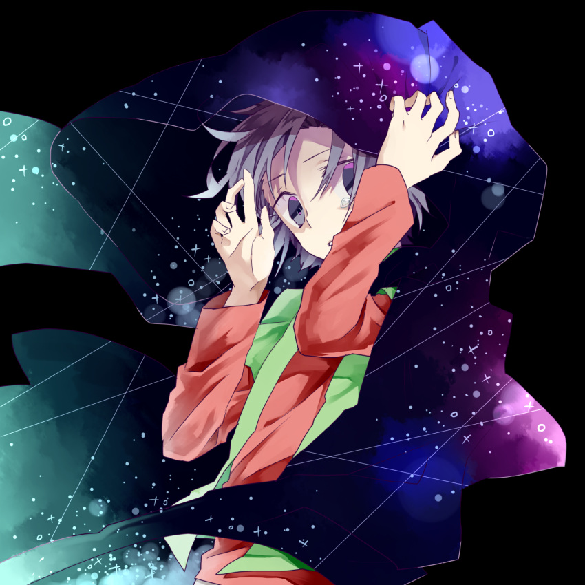 1boy, ayas7538, black_hair, crying, digimon, digimon_frontier, highres, kimura_kouichi, male_focus, solo, star_(sky), teeth, upper_body, violet_eyes