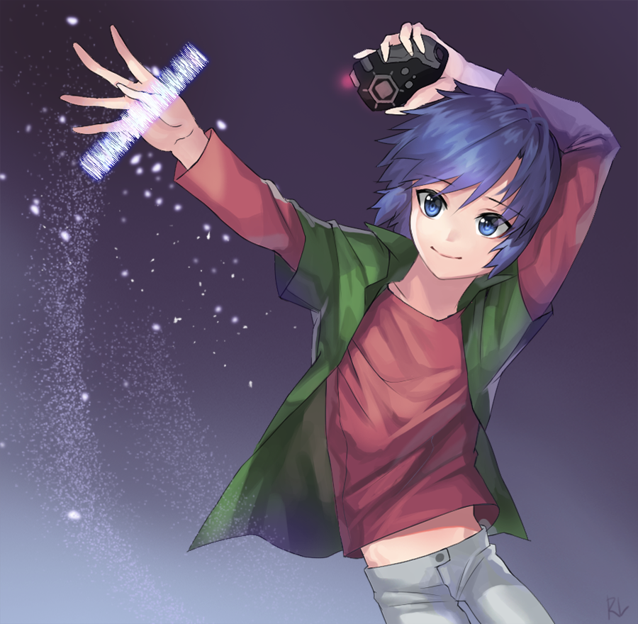 1boy, artist_name, blue_eyes, blue_hair, digimon, digimon_frontier, kimura_kouichi, male_focus