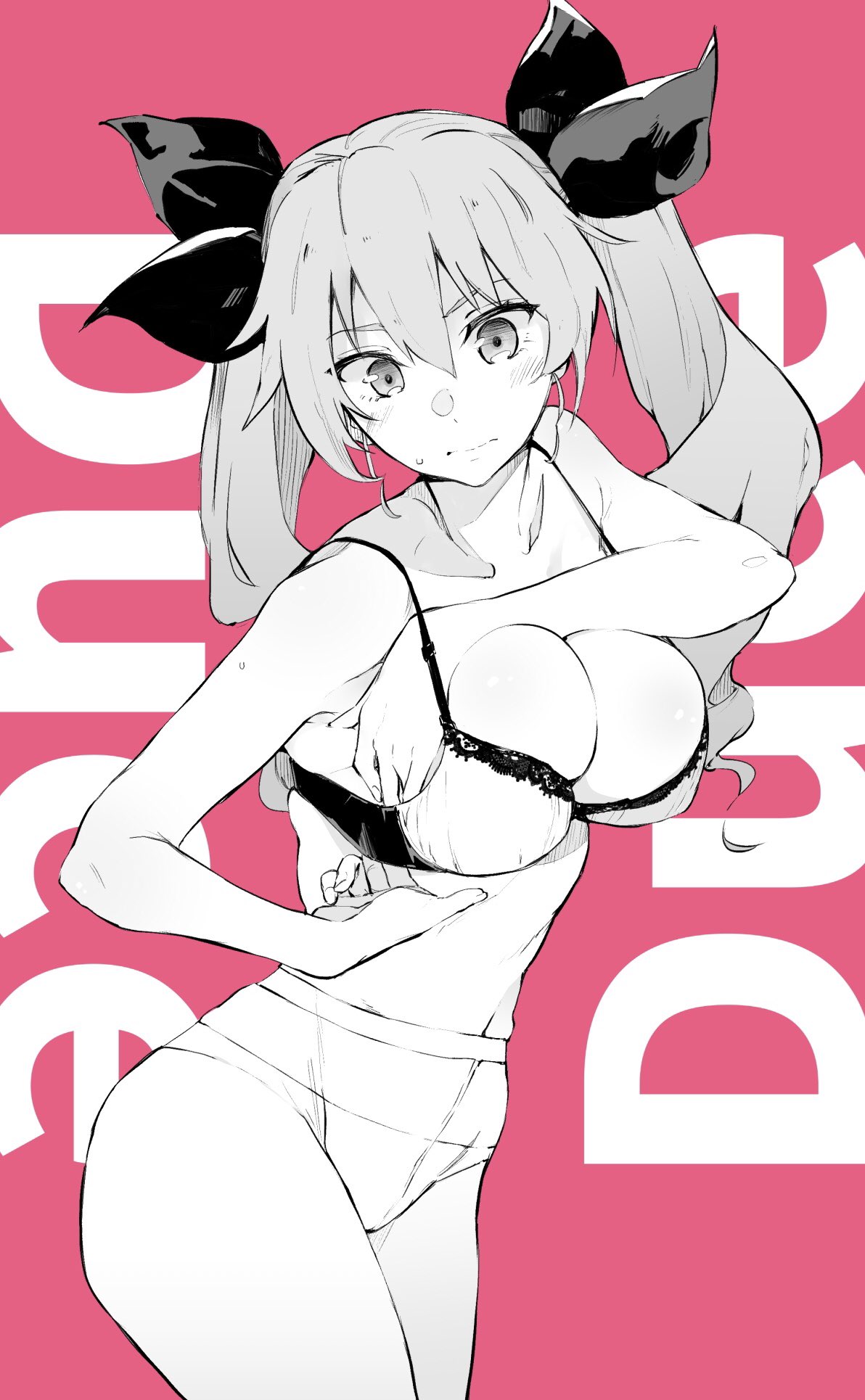 1girl, anchovy, bra, commentary_request, drill_hair, girls_und_panzer, hair_ribbon, highres