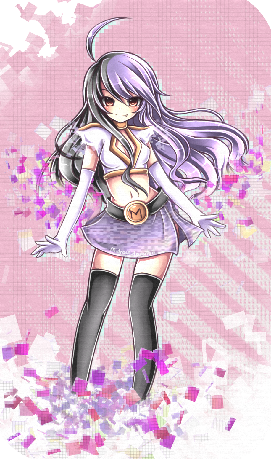 1girl, ahoge, belt, black_footwear, blush, boots, breasts, cleavage
