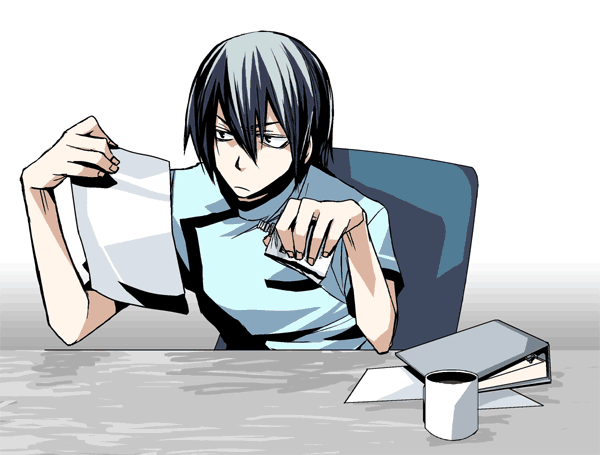 chou_shittou_caduceus, coffee_mug, cup, desk, flask, male, motomoto_saji, mudo, mug, papers, short_hair, trauma_center, victor_niguel
