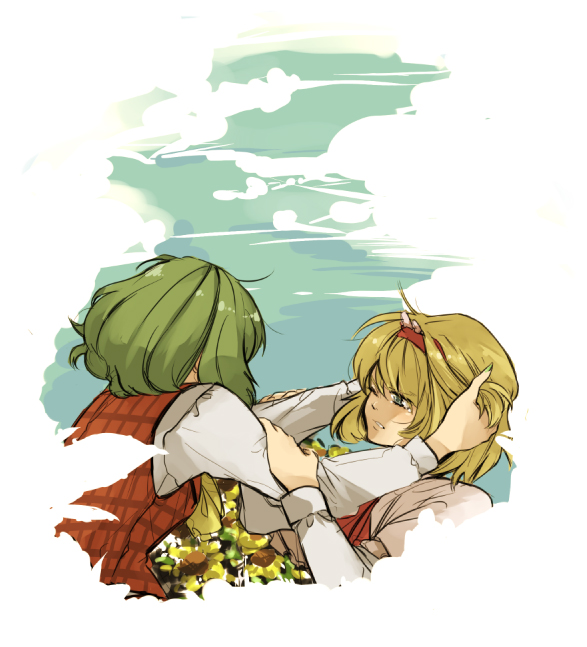 ascot, bad_id, blue_eyes, green_hair, hairband, kazami_yuuka, nid, plaid_vest
