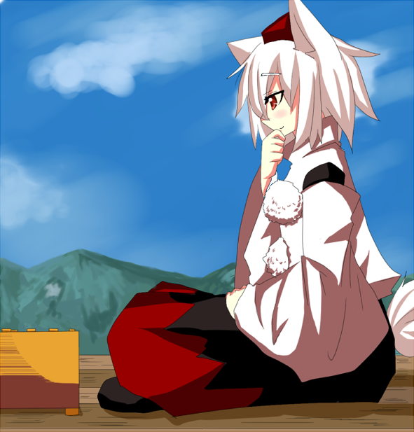 animal_ears, girls_playing_games, inubashiri_momiji, mountain, playing_games, red_eyes, shogi, short_hair