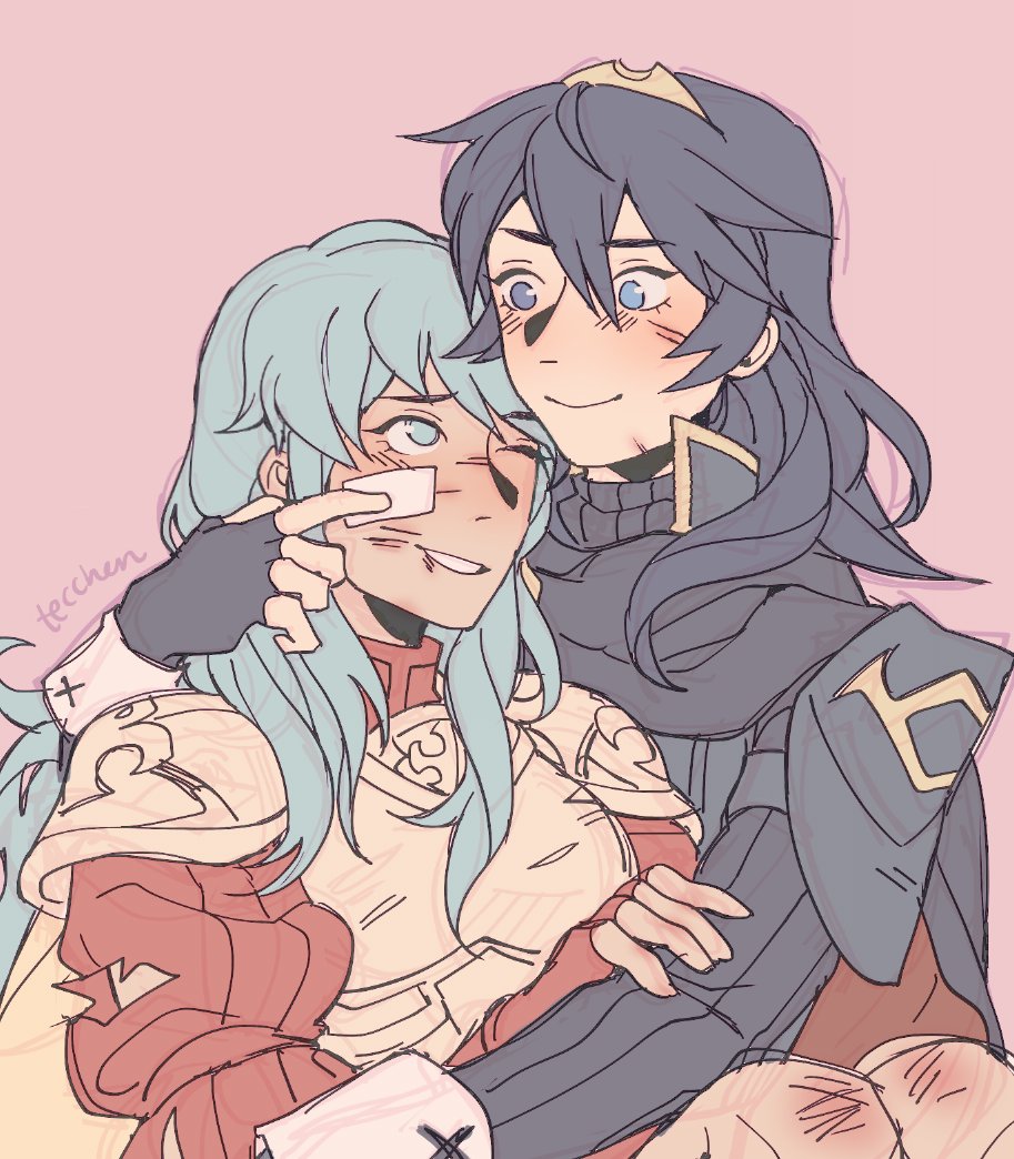 2girls, aqua_hair, armor, blue_eyes, blue_hair, blush, cape, eirika