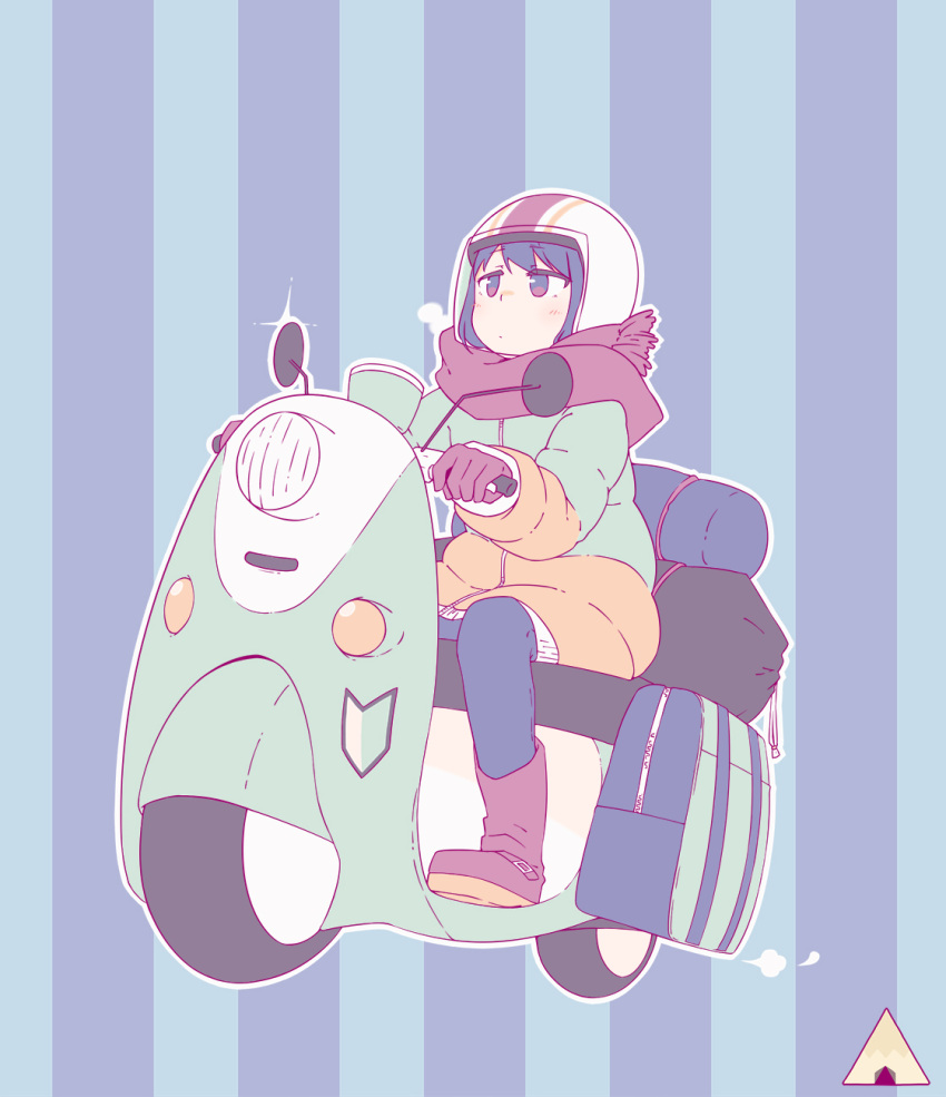 1girl, bag, blue_eyes, blue_hair, boots, character_request, flat_color, gloves