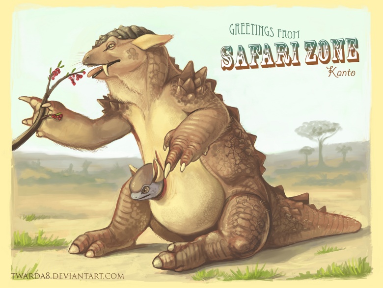 blue_sky, brown_eyes, claws, closed_mouth, commentary, eating, english, fangs