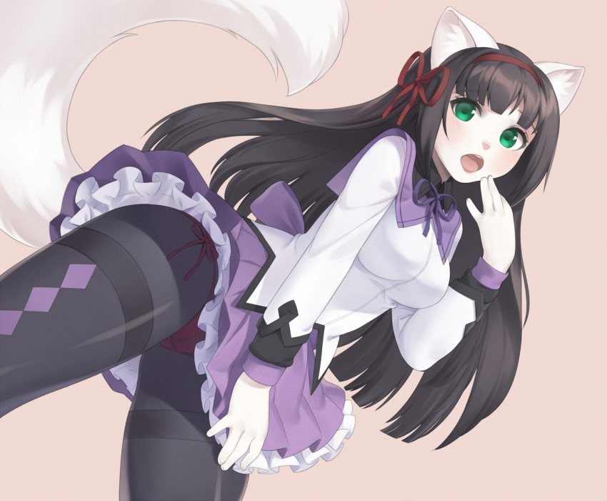 1girl, akemi_homura, akemi_homura_(cosplay), animal_ears, animal_nose, argyle, argyle_legwear, bangs