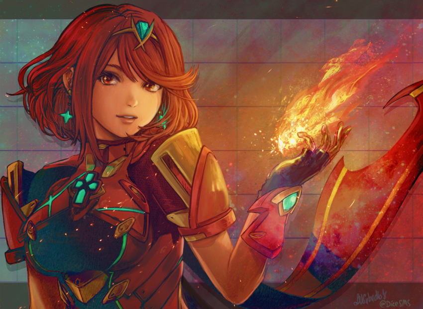 1girl, breasts, dicesms, earrings, fingerless_gloves, gloves, pyra_(xenoblade), jewelry