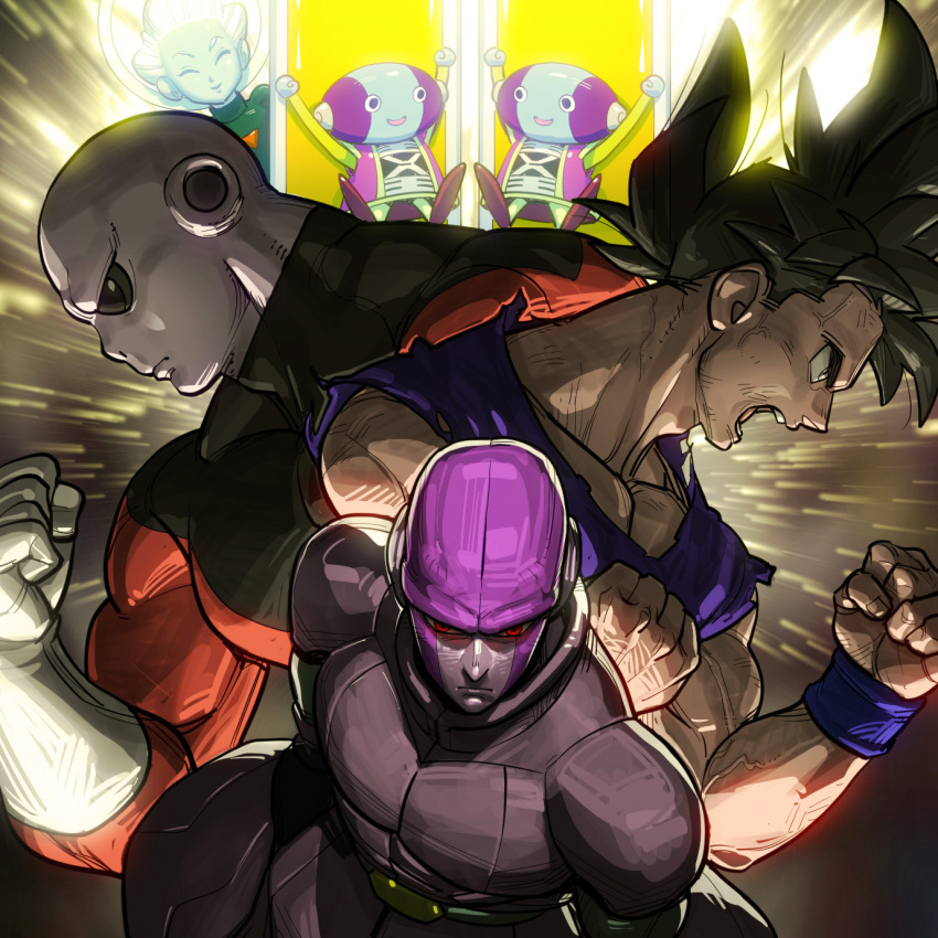 6+boys, :d, ^_^, arms_up, black_eyes, black_hair, blue_skin, character_request
