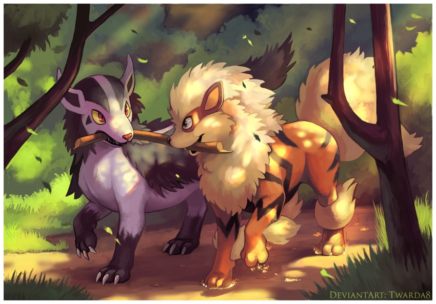 arcanine, bush, claws, commentary, commission, creature, deviantart_username, dog
