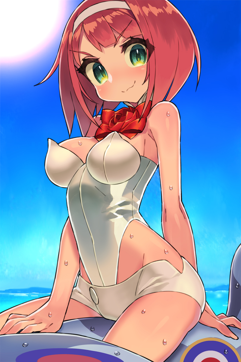 1girl, adapted_costume, ark_royal_(kantai_collection), bangs, blue_sky, blunt_bangs, bob_cut, bow