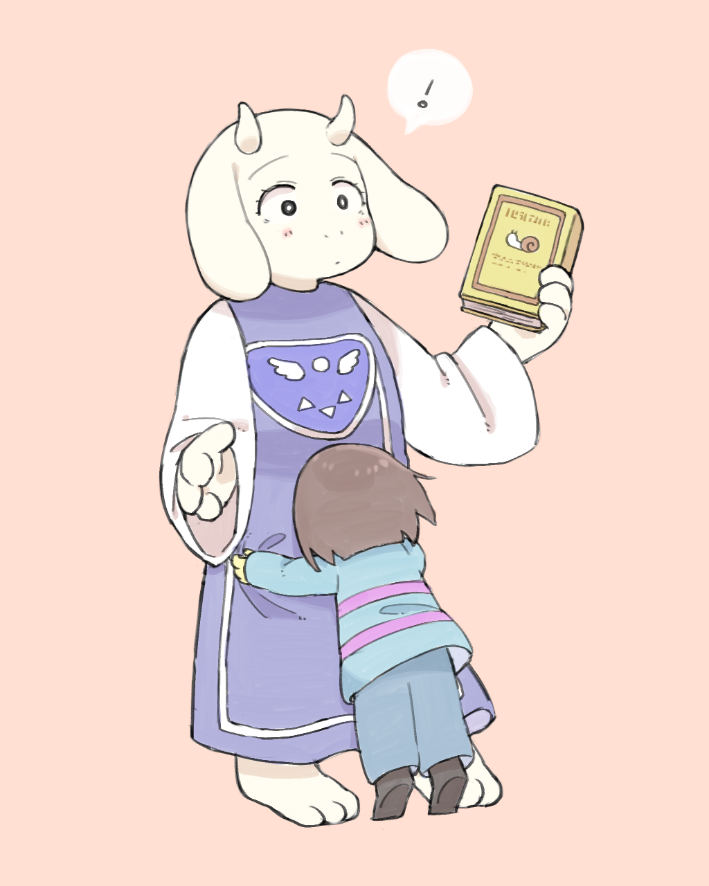 !, 1girl, androgynous, blue_sweater, book, brown_hair, child, delta_rune_(symbol)