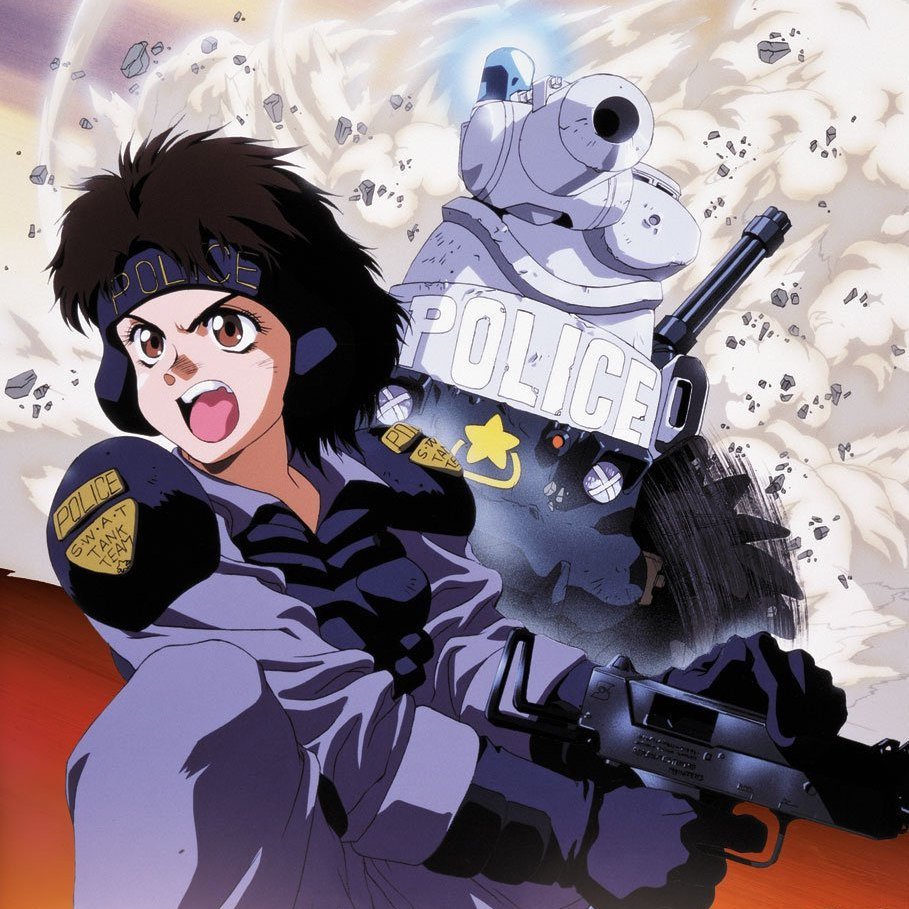1girl, 80s, artist_request, black_hair, bonaparte_(tank), brown_eyes, dominion, dust