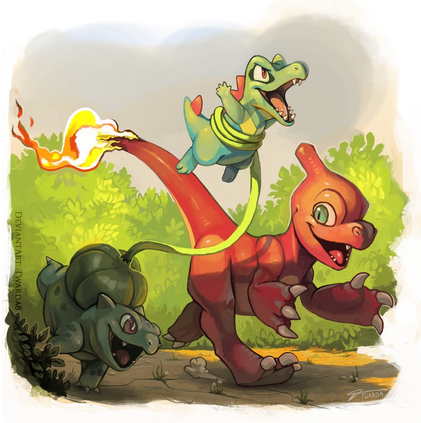 bent_elbows, bulbasaur, bush, charmeleon, claws, creature, deviantart_username, fangs