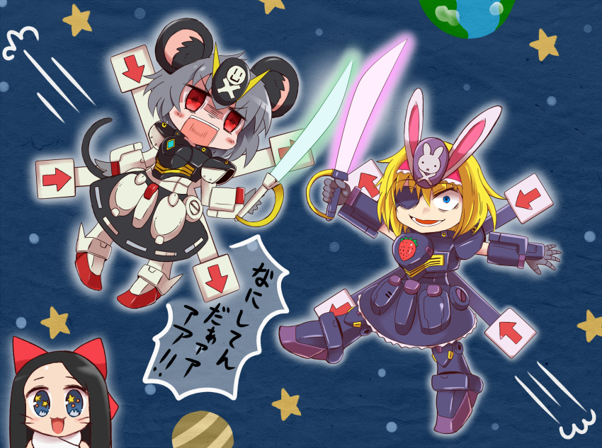 3girls, :3, alice_margatroid, animal_ears, black_hair, blonde_hair, blue_eyes, blush