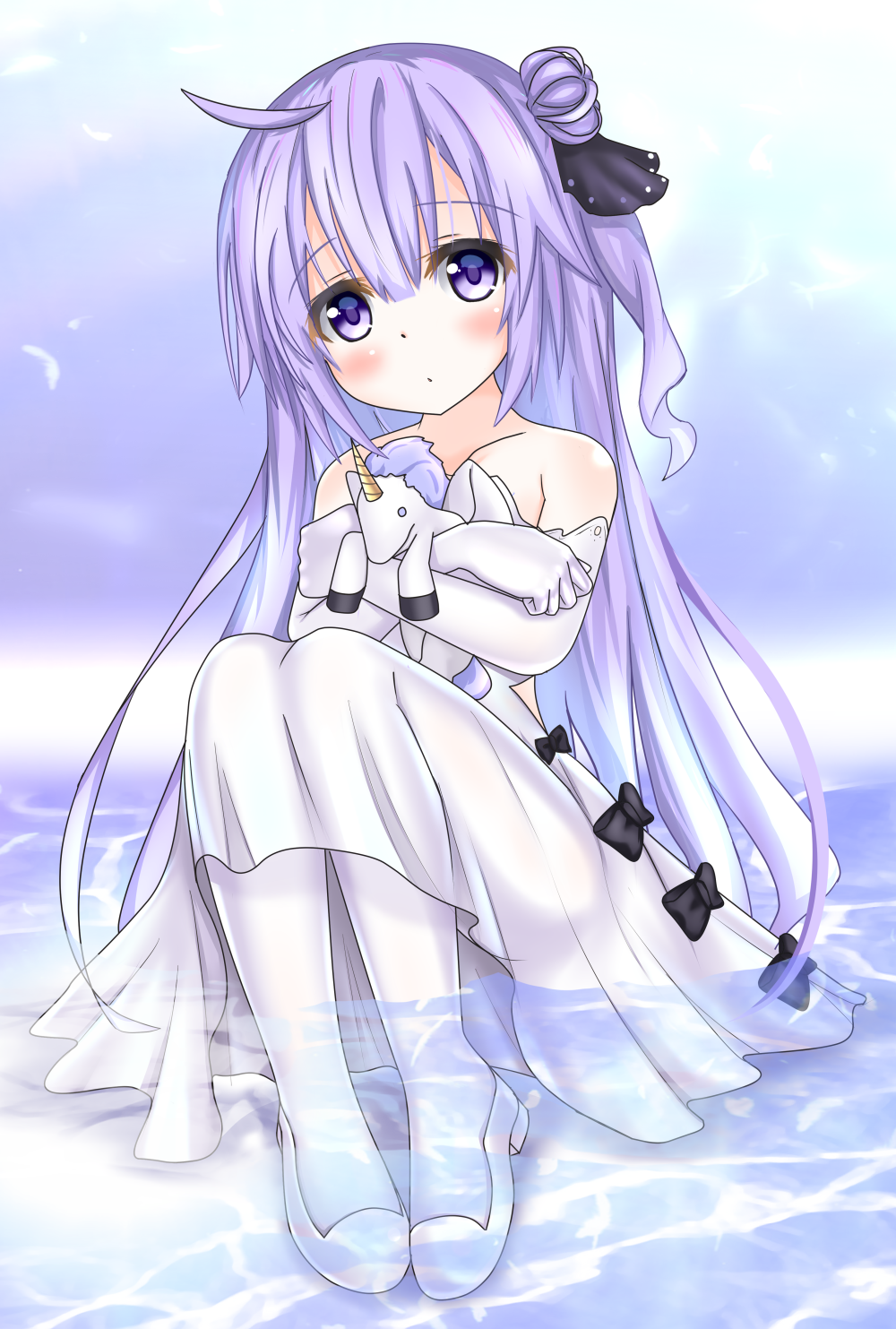 1girl, azur_lane, bangs, bare_shoulders, blush, collarbone, commentary_request, dress