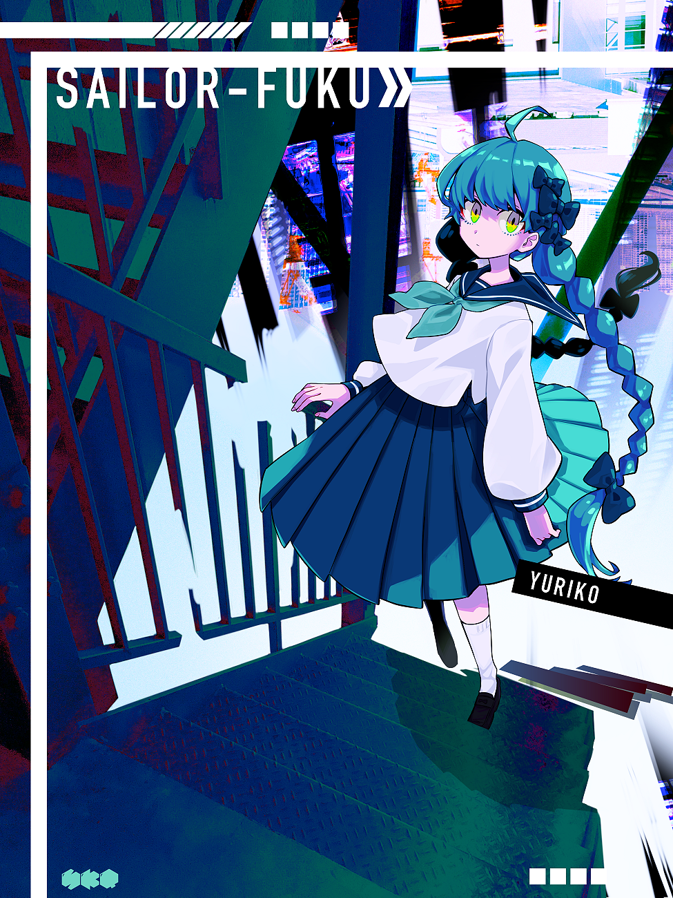 1girl, ahoge, bangs, bow, braid, closed_mouth, commentary_request, green_hair