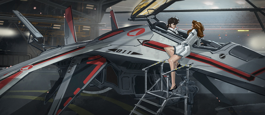 canards, choujikuu_yousai_macross, cockpit, deviantartmossington, epic, hangar, hayase_misa, highres, ichijou_hikaru, machinery, macross, mecha, open_cockpit, realistic, redesign, robotech, roundel, science_fiction, u.n._spacy, vf-1, vf-1j