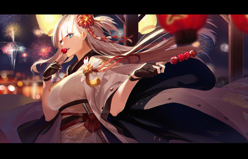 1girl, absurdres, aqua_eyes, azur_lane, blurry, breasts, depth_of_field, doitsu_no_kagaku