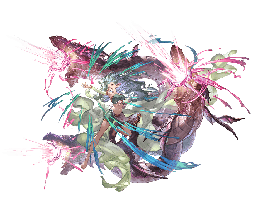 1girl, bare_shoulders, barefoot, breasts, full_body, granblue_fantasy, green_hair, long_hair