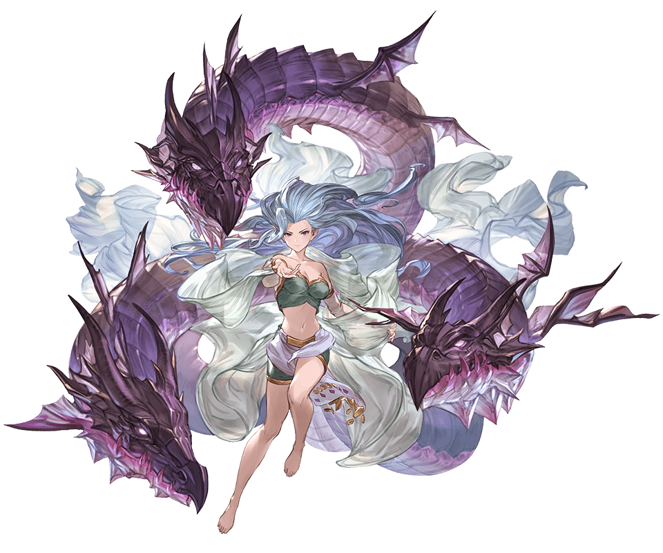 1girl, bare_shoulders, barefoot, blue_eyes, breasts, cleavage, collarbone, dragon